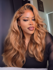 Pre-Plucked Body Wave Honey Blonde Highlight Lace Wigs Human Hair 150% Colored Wigs