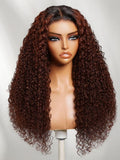 Petaluxe 13x4 Pre-Everything? Lace Frontal Auburn Red With Dark Roots Gluless Jerry Curly Wig with Invisi Drawstring