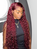 Petaluxe [22inch] 13x4 Lace Front Wigs Red Wine Colored 99J Jerry Curly Wig 150% Density