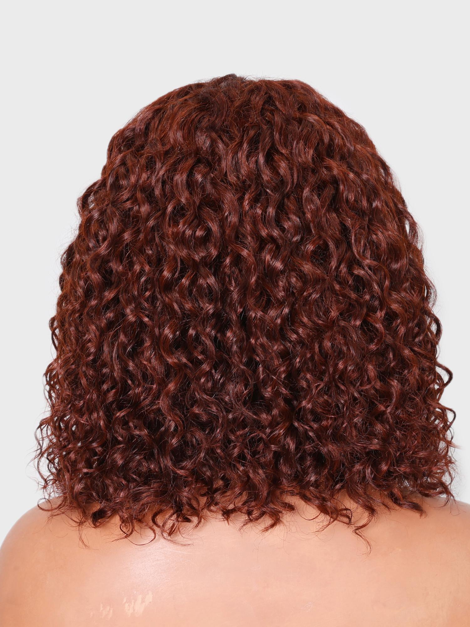 Put On And Go 6x4.5 Pre-Cut Lace Reddish Brown Bouncy Water Wave Air Wig