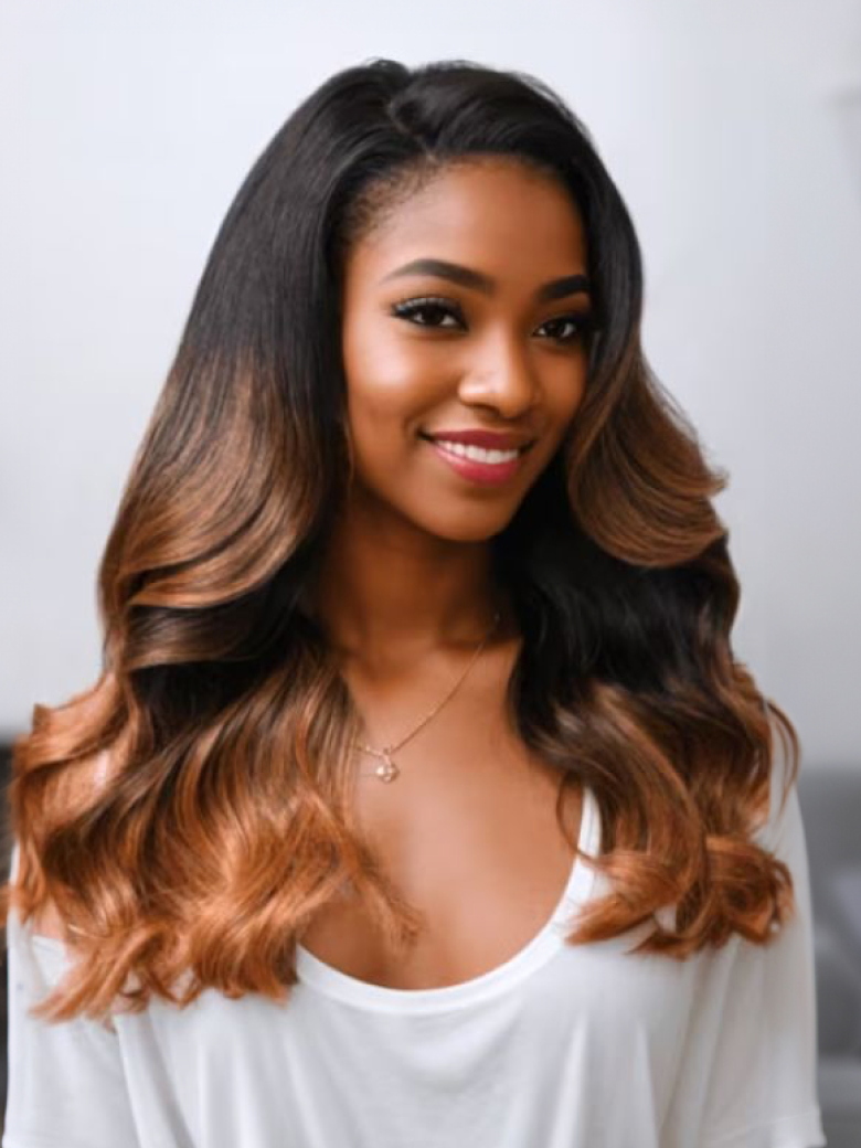 13x4 Lace Front Toasted Caramel Ombre Body Wave Wig With Dark Roots