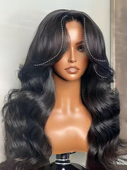 HD Real Scalp? Wig 13x4 Invisible Lace Frontal Loose Wave with Face Framing Curtain Bangs