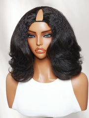 InvisiBlend? V Part Curly Texture Drawstring Human Hair Wig With Finger Coil Ends