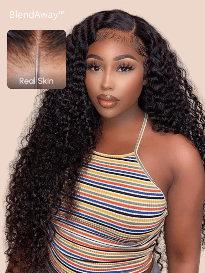Petaluxe 22"-24" 5x5 Pre Cut Thin HD BlendAway Lace Black Glueless Jerry Curly Wig 180% Density