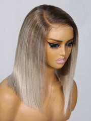 Bye-Bye Knots Wig 7x5 Lace Ombre Ash Blonde Straight Bob Wig With Dark Roots 150% Density