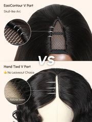 2 in 1 Dry Straight & Wet Deep Wave Hand-Tied V Part Wigs Wet And Wavy Hair Natural Black Color