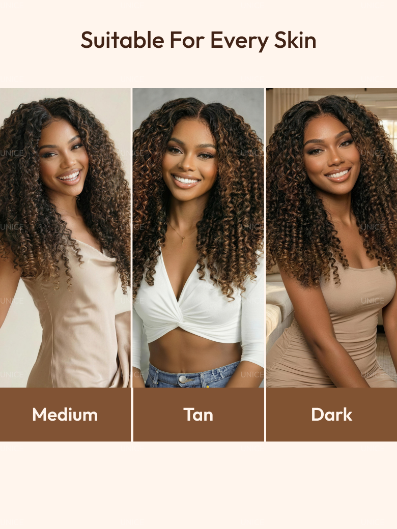 Glueless 7x5 Burmese Curly Wig with Finger Coily Ends 100% Human Hair Black to Chestnut Brown Ombre Bye-Bye Knots? 7x5 Lace Drawstring Wig
