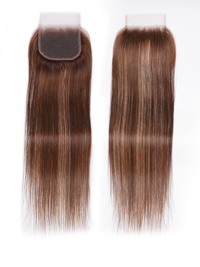 Honey Blonde Highlighted Straight 4x4 Free Part Closure