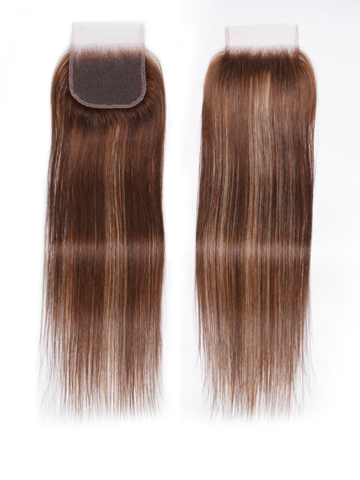 Petaluxe Honey Blonde Highlighted Straight 4x4 Free Part Closure