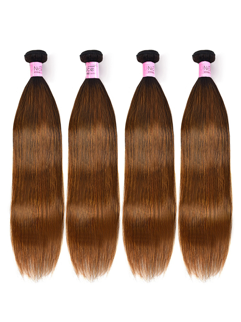 4 Bundles Balayage Ombre Straight Human Hair With Lace Closure #1B/30 Ombre Balayage Human Hair