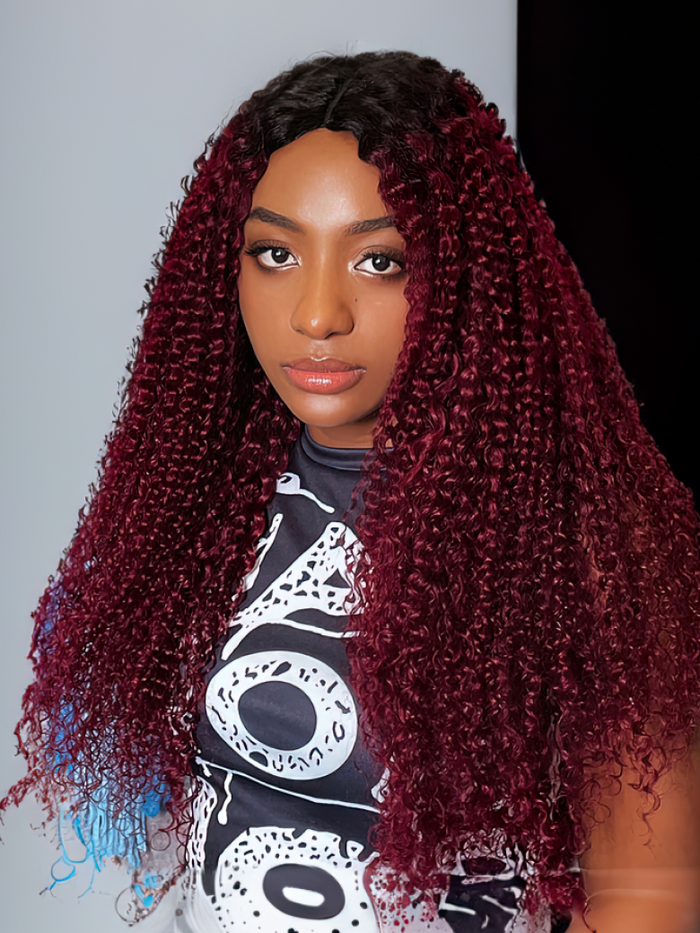 Petaluxe [24"=$159] V Part Magenta Ombre With Dark Roots Curly Wig