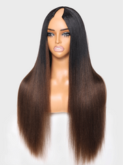 Glueless EasiContour? V Part Black to Chestnut Brown Ombre Yaki Wig With Invisi Drawstring