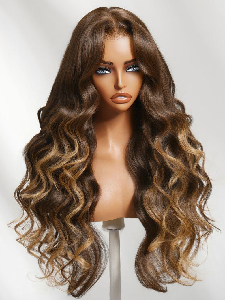 Bye-Bye Slip? 7x5 Lace Deep Brown with Caramel Higlights Loose Wave Drawstring Glueless Wig