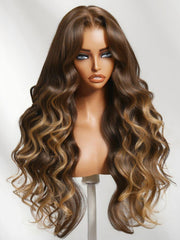 Bye-Bye Slip? 7x5 Lace Deep Brown with Caramel Higlights Loose Wave Drawstring Glueless Wig