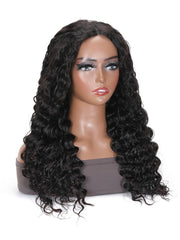 18inch Wet And Wavy 2 Styles in1 Deep Wave V Part Wigs Natural Black Color Beginner Friendly Natural V Part Wig