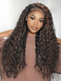 Petaluxe [18"-24"] 7x5 Bye-Bye Knots Lace Water Wave Black Wig With Golden Brown Highlights