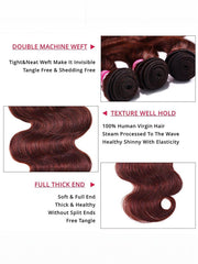 Dark Auburn Body Wave Remy Human Hair 4 Bundles With Closure Deal