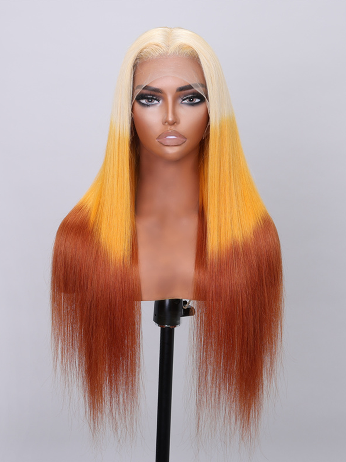 Petaluxe 13x4 Lace Front Blonde To Ginger Brown Reverse Ombre Straight Wig