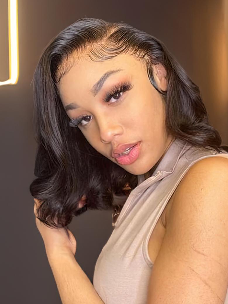 Bob Lace Wigs With Natural Black And Loose Body Wave Hair