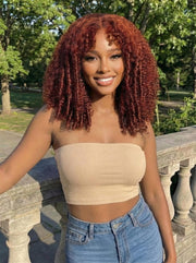 [Today $89] 7x5 Bye-Bye Knots? Wig Glueless Lace Sunset Reddish Brown Jerry Curly/ Afro Kinky Curly Drawstring Wig & Yaki Straight Wig