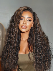 Black Wig With Golden Brown Highlights & Natural Black 150% Density Perfect Beach Look for Summer Limited Sale