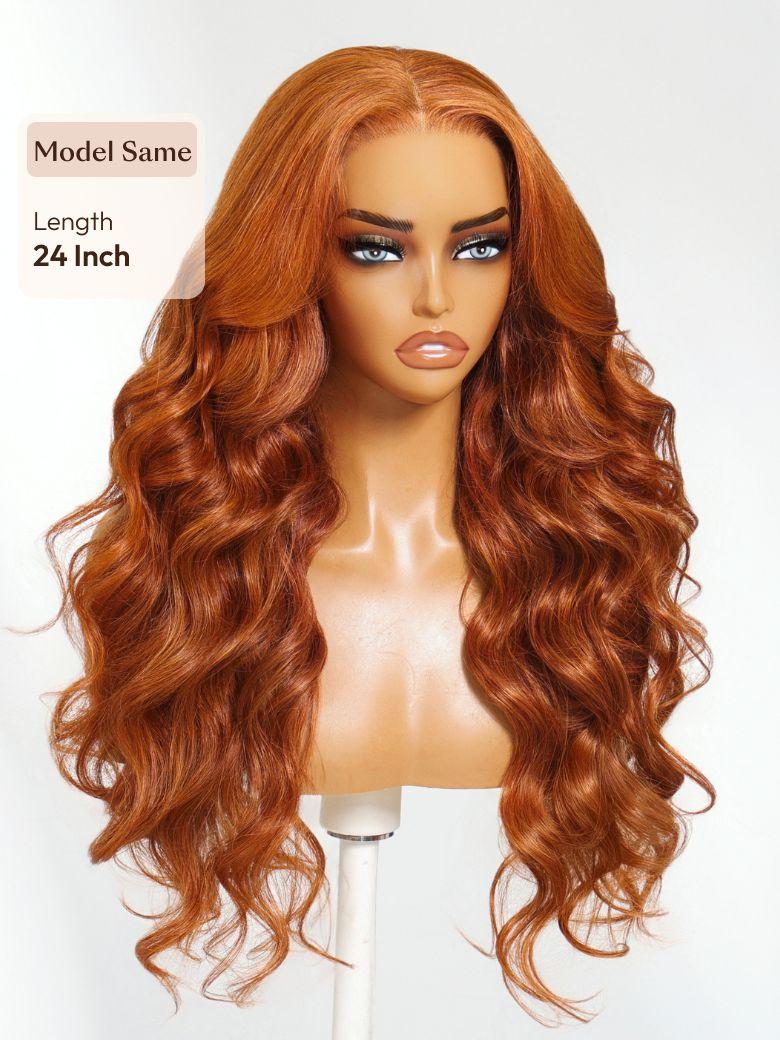 13x4 Pre-Everything? Lace Frontal Burnt Orange Ombre Body Wave Drawstring Glueless Wig