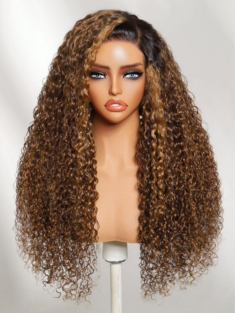 13x4 Bye Bye Slip? Lace Frontal Dark to Brown Ombre with Caramel Blonde Ends Yaki Body Wave Glueless Wig