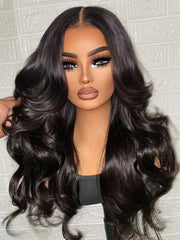 200% Density 13x4 Lace Frontal Body Wave Black Wig Pre Plucked Hairline 100% Human Hair