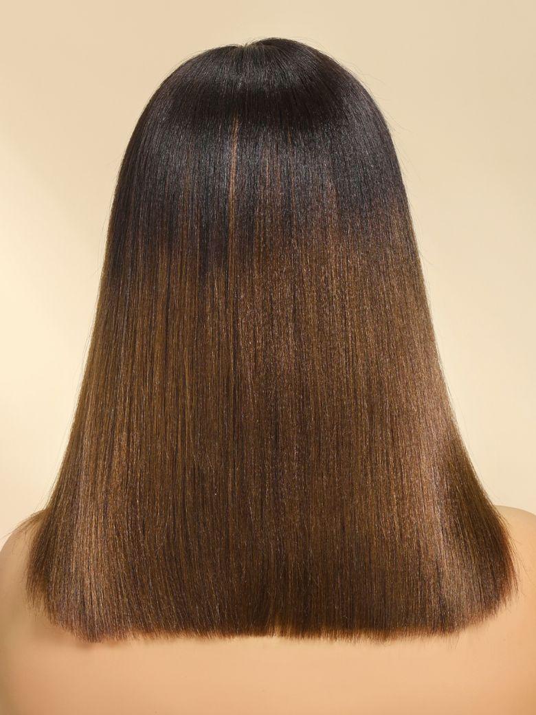 7x5 Bye-Bye Slip & 13x4 Lace Black to Chestnut Brown Ombre Yaki Bob Drawstring Wig