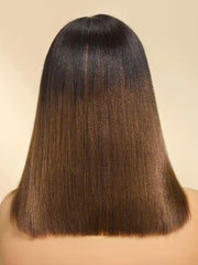 7x5 Bye-Bye Slip & 13x4 Lace Black to Chestnut Brown Ombre Yaki Bob Drawstring Wig