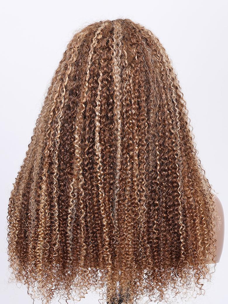 Put On And Go 6x4.5 Pre Cut Lace Honey Blonde Highlights Curly Air Wig