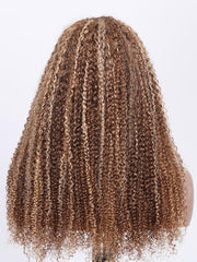 [From 20"] 6x4.5 Pre Cut Lace 200% Density Honey Blonde Highlights Curly Air Wig