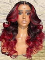 200% Density 13x4 Lace Front Dark Brick Red Ombre Loose Wave Wig