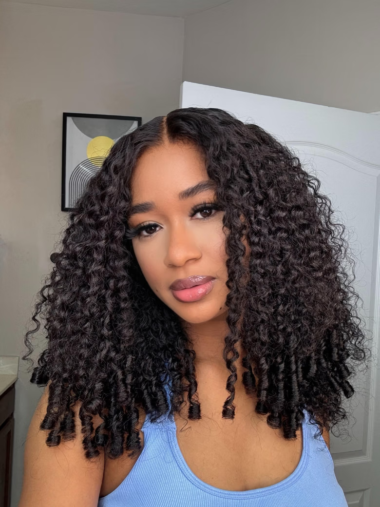 [Dropped $50-$150] InvisiBlend? V Part Curly Texture Drawstring Human Hair Wig With Finger Coil Ends