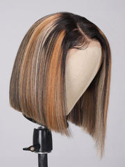 13x4 Lace Front Straight Bob Wig With Brownish Highlights