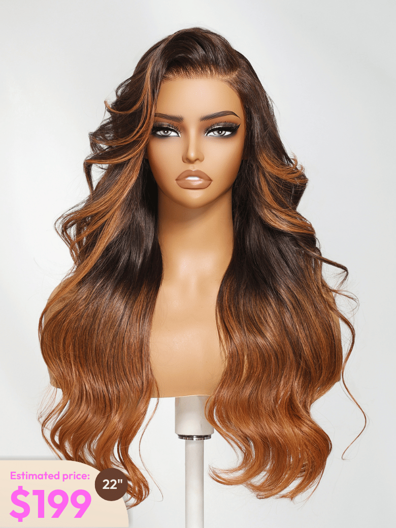 Brown to Light Auburn Ombre Wig With Side Part Face Framing Layers