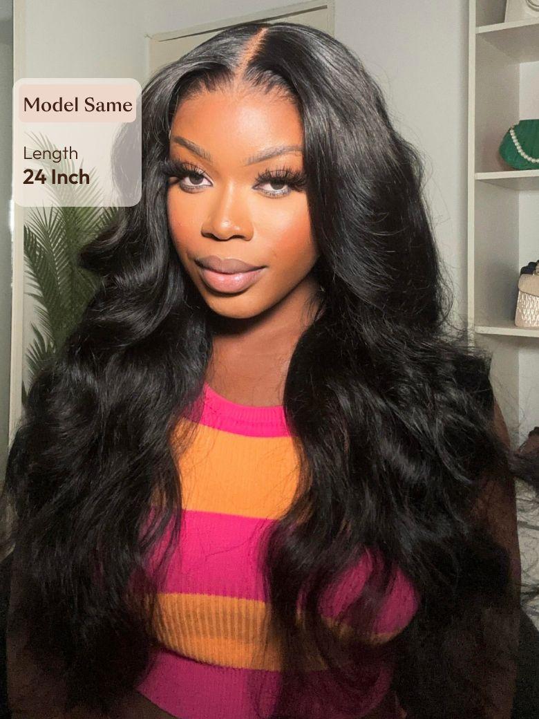 13x6 Invisible Lace & 13x4 Pre-Everything? Lace Frontal Body Wave Black Wig With Invisi Drawstring