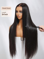 13x4 Pre Everything Glueless Lace Black Straight Bleached Knots Drawstring Wig No Baby Hair 150% Density