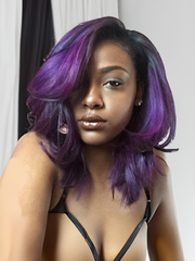 Glueless Purple Skunk Stripe Wolf Cut Wig with Streaks In The Front Open Weft Wig