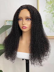 Afro Curly V Part Wig Human Hair No Leave Out