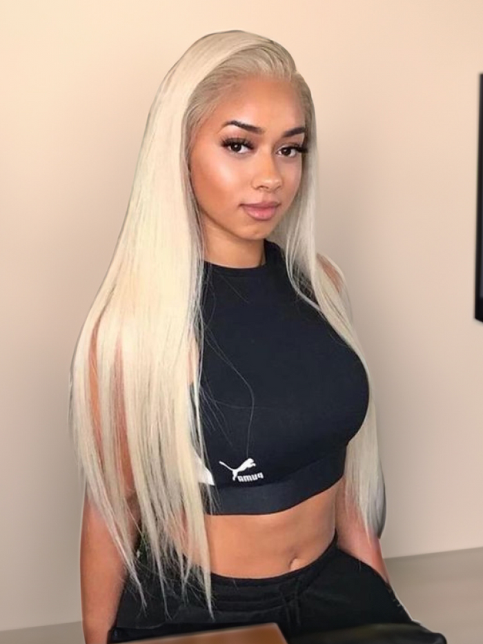Tiktok Super Sale Petaluxe Hair 100% Virgin Human Hair 613 Blonde Straight Lace Frontal Wig