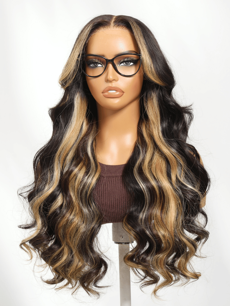 Bye-Bye Knots Wig 7x5 Lace Loose Wave Butterscotch Highlights Brown Wig 150% Density