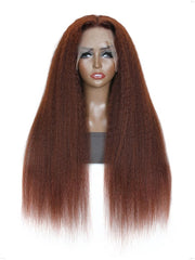13x4 Lace Front Wig Kinky Straight 4C Hair Reddish Brown Human Hair Wig