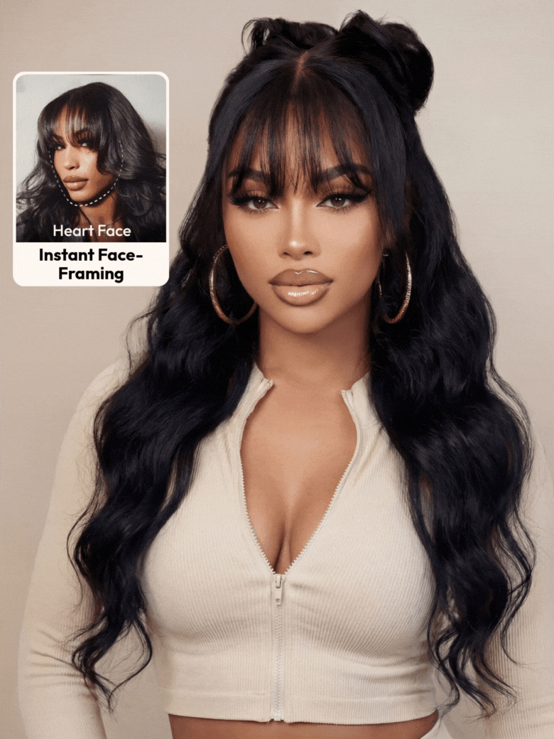 7x5 Bye Bye Knots? 180% Density Black Fluffy Natural Loose Wave Curtain Bangs Wig