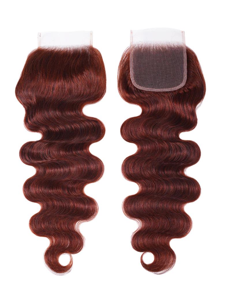 Dark Auburn Body Wave Remy Human Hair 3 Bundles With Closure Deal