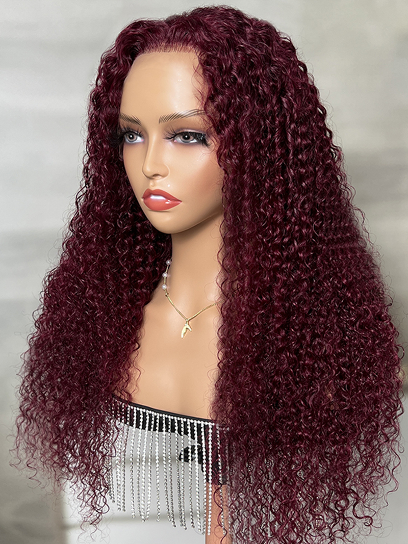 Red Wine Colored 99J Lace Wigs Jerry Curly Wig 4x0.75 / 13x4 Lace