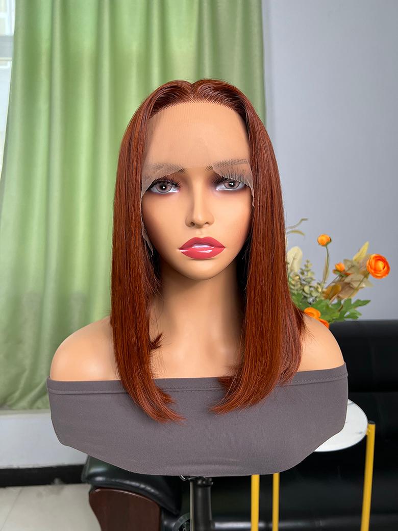 New Trends Dark Copper Red 13x5 T Part Lace Straight Bob Wig 150% Density Weekend Sale