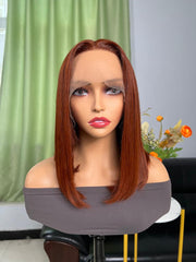 New Trends Dark Copper Red 13x5 T Part Lace Straight Bob Wig 150% Density Weekend Sale