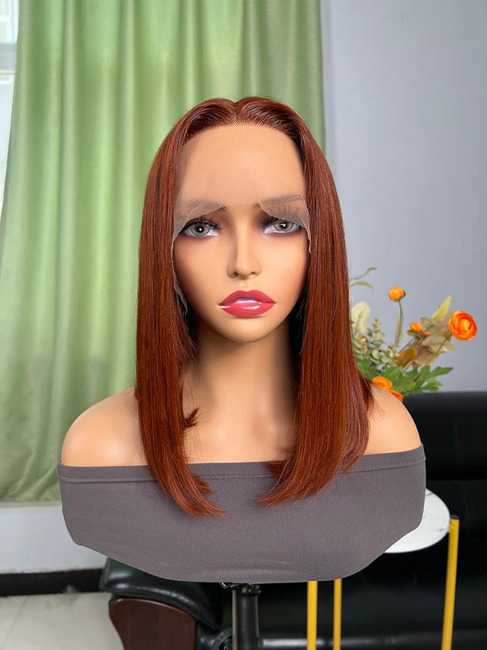 Petaluxe New Trends Dark Copper Red 13x5 T Part Lace Straight Bob Wig 150% Density Weekend Sale