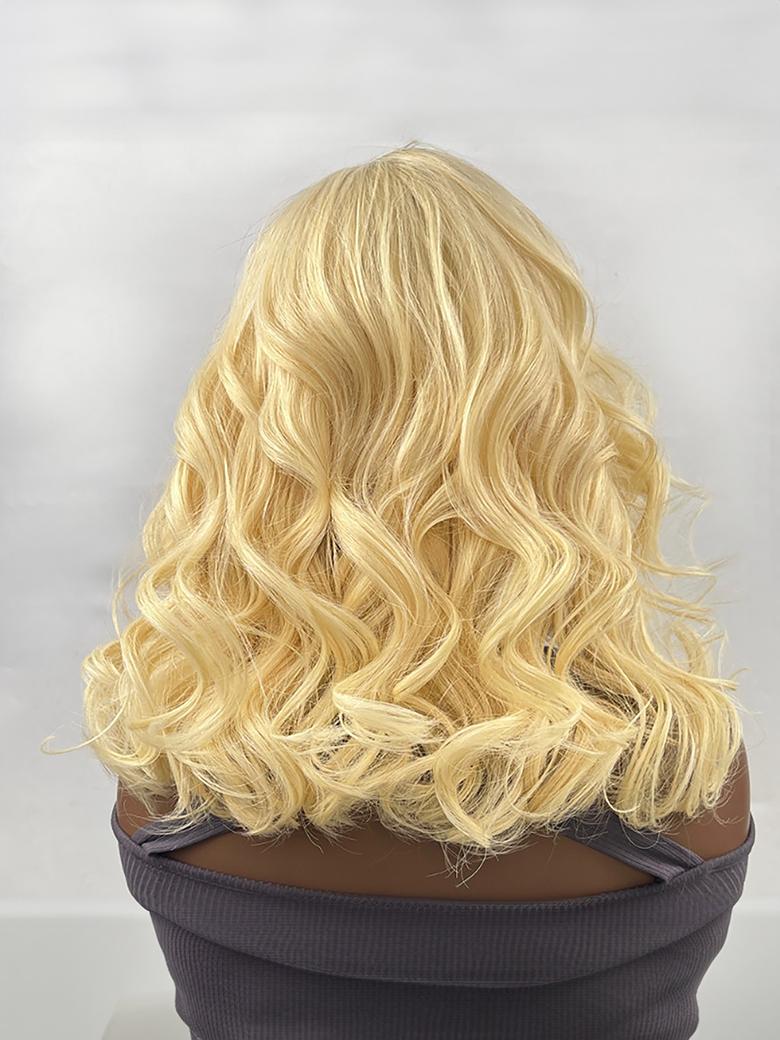 Dark Roots Blonde 13x4 Lace Front Big Wave Short Wig With Side Bangs